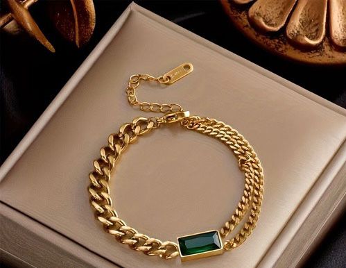 Stainless Steel Emerald Golden Chain Bracelet