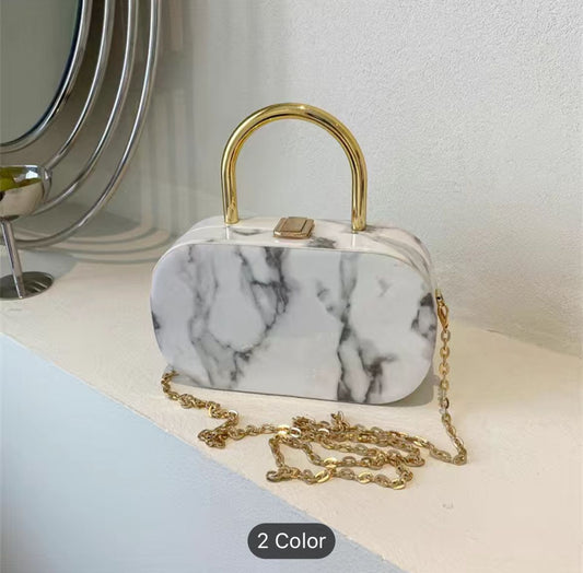 Marble Textured Oval Handbag