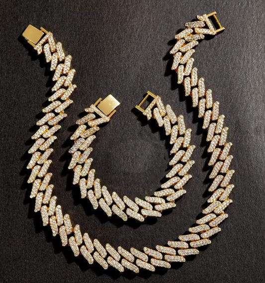 1 Necklace + 1 Bracelet Cuban Chain Jewelry Set