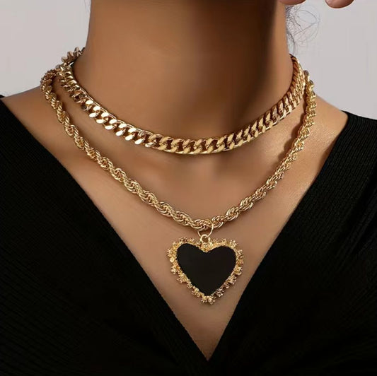 Trendy Stainless Steel Double-layer Heart-shaped Necklace
